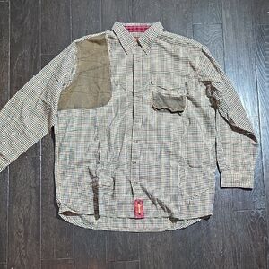 Braeval Men's Checkered Button-Down Shirt with Suede Patch Size XL